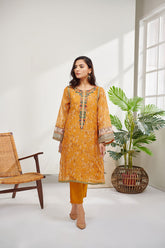 DC-0389 MUSTARD 2PCS  EMBROIDERED KURTA WITH TROUSER
